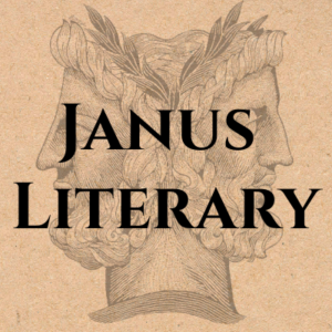 Logo for Janus Literary, featuring a two headed Grecian statue with opposite-facing faces.